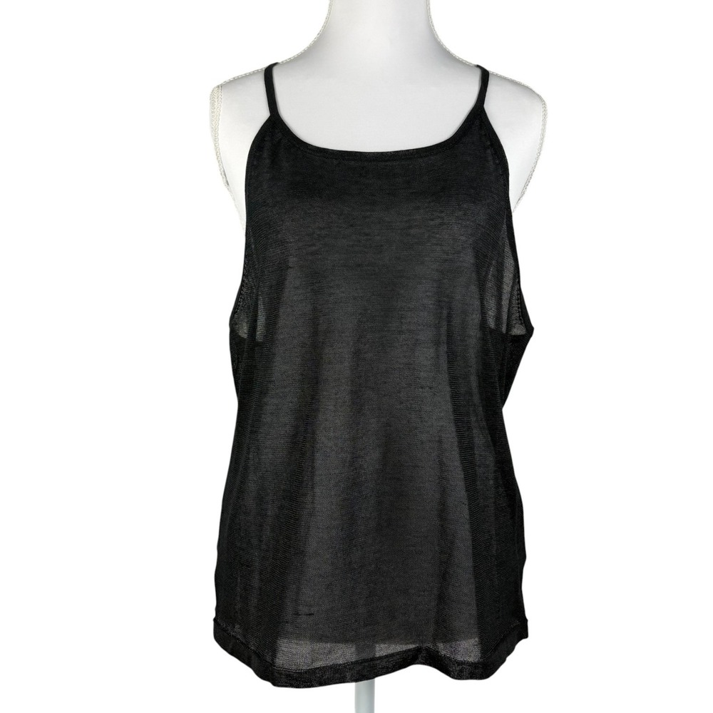 Escada Sport Racerback Camisole Womens Large Black Semi Sheer Knit Tank Top